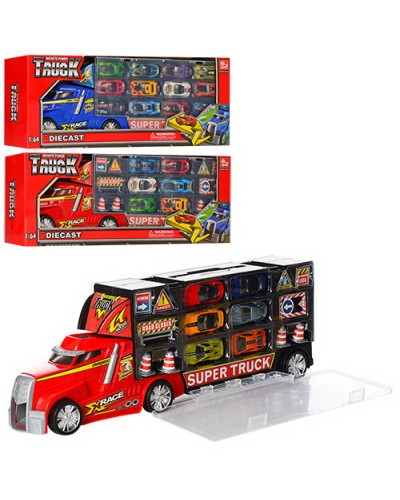 Трейлер з 6 металевими машинками, в асортименті, у коробці 50х19х10 см