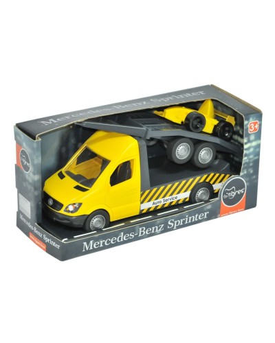Машина «Mercedes-Benz Sprinter» 17,5х28,11 см евакуатор з лафетом жовтий, у коробці, ТМ Тигрес