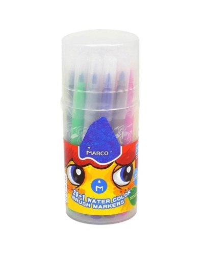 Фломастери-пензлики «Super Washable» на 21 колір, у пластиковій банці, ТМ Marco