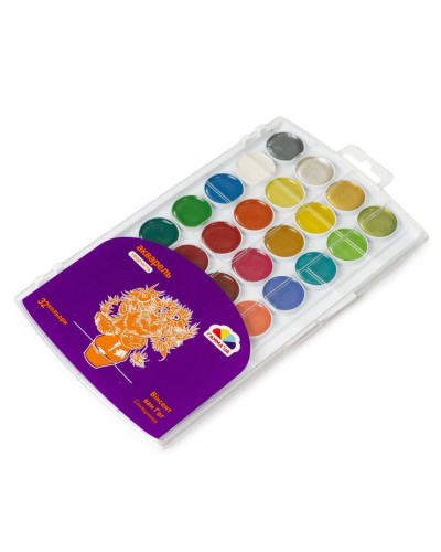 Фарби акварельні «Творчість» на 28 + 4 перламутрові кольори без пензля, пластик, ТМ Гамма-Н