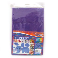 Фетр 21х30 см товщиною 1,2 мм 10 аркушів, бузковий, ТМ J.Otten