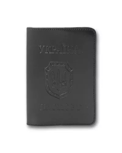 Обкладинка на паспорт, 100х135 мм, тиснення, заокруглені кути, чорна, екошкіра, ТМ Brisk