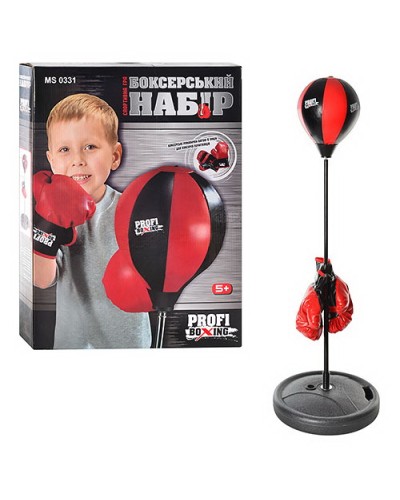 Боксерський набір: груша 20 см на стійці від 90 до 110 см та 2 рукавички, у коробці 48х38х8 см