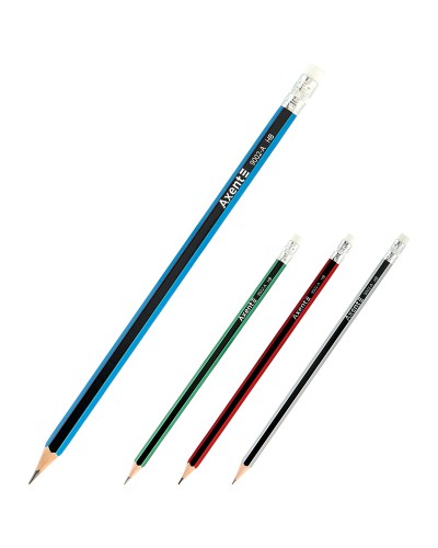 Олівець графітний з гумкою НВ, у тубусі 12 шт., ТМ Axent