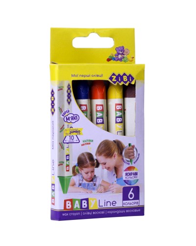 Олівці воскові трикутні на 6 кольорів, TM Zibi