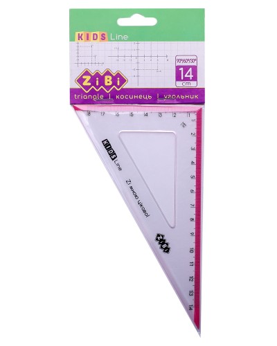 Косинець 140 мм, 90° / 60° з рожевою смугою, блістер, Kids Line