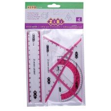 Набір: лінійка 15 см, 2 косинця, транспортир, з рожевою смужкою, ТМ ZiBi