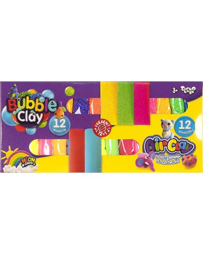 Креативна творчість «Air Clay + Bubble Clay» на 12 кольорів повітряного пластиліну та 12 кольорів тіста для ліплення, ТМ Данко Тойс