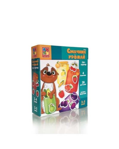 Гра настільна «Смачний урожай» з 28 елементів та 4 баночок, у коробці 17х4,5х16 см, ТМ Vlady Toys