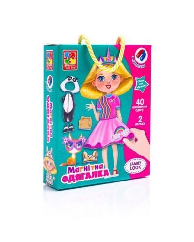 Гра настільна «Магнітна одягалка» з 40 магнітів та 2 ляльок, у коробці 18х5х23 см, ТМ Vladi Toys