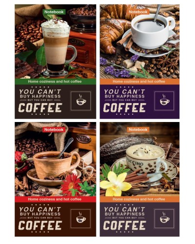 Блокнот «COFFEE» А5 на 72 аркуші у клітинку з твердою палітуркою та ламінованою обкладинкою, в асортименті, ТМ Рюкзачок