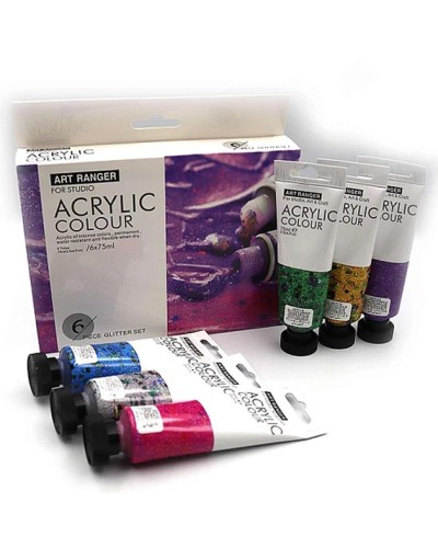 Фарби акрилові «Art ranger» на 6 кольорів по 75 мл з гліттером, TM J. Otten